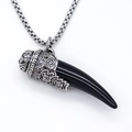 Collana vintage in acciaio inossidabile con catena quadrata e ciondolo a dente di lupo - Nero Argento
