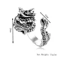 Adjustable dragon-shaped ring in vintage silver finish with detailed scale embossing - Adjustable / Silver