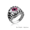 Pink evil eye punk ring in vintage silver finish with claw setting for men - Silver