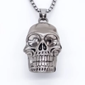 Gothic stainless steel skull pendant necklace with vintage finish and box chain for men - Silver