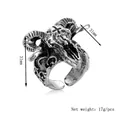 Vintage zilveren ram schedel ring met zwart kruis gravure en gotische punk stijl ontwerp - Ramsschedel Kruis Open Stijl (Ring-107) / Zilver