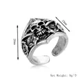 Vintage Punk Totenkopf Ring offen mit Blumenverzierung in Altsilber-Optik, Höhe 26mm - Silber