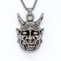 Dunkle Gothic Dämon Hannya Maske Anhänger Halskette aus poliertem Edelstahl für Herren - Silber