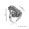 Vintage silver peacock ring with detailed feathers, 24x30mm size, weight 9g, adjustable band - Silver