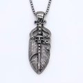 Vintage gothic feather pendant necklace with skull detail and silver square chain - Silver