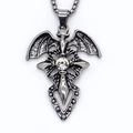 Collier gothique croix avec ailes de chauve-souris en argent foncé et strass brillant - Argenté