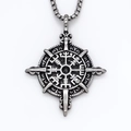 Collar con colgante de brújula vikinga vintage de acero inoxidable negro para hombre - Plateado