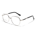 Gafas poligonales modernas de acero inoxidable plateado con puente de silla vista 45 grados - Plateado