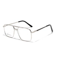 Retro oversized square metal glasses frame with silver double bridge and black temple tips - Silver