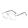 Silver stainless steel double bridge aviator glasses frame with black temple tips - Silver