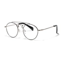 Retro round metal glasses with double bridge and black frame for a punk vintage style - Silver