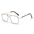 Retro oversized double bridge stainless steel glasses frame in black and gold finish - Gold