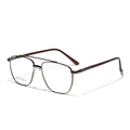 Retro double-bridge square pilot glasses frame in bronze stainless steel, SA8813 model - Brown