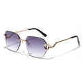 Frameless polygonal sunglasses with purple gradient lenses and golden leopard metal detail - Gradient Grey