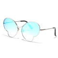 Moderne Schmetterling Sonnenbrille aus Silbermetall mit hellblauen Gläsern für Partys - Blau verspiegelt