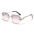 Polygonal rimless sunglasses with purple gradient lenses and cheetah head hinge detail - Grey Pink