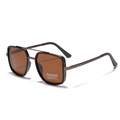 Classic square large frame polarized sunglasses with brown lenses and metal double bridge - Matte Tea