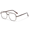 Classic aviator stainless steel glasses frame with textured temples and geometric design - Brown