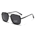 Modern square polarized TR90 sunglasses with double bridge frame and UV400 protection - Bright Black