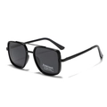 Classic matte black square polarized sunglasses with TR90 double bridge frame and UV400 lenses - Bright Black
