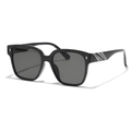 Modern black oversized square sunglasses with silver rivets and dark grey lenses for men - Glossy Black/Grey Lens