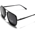 Classic matte black square polarized aviator sunglasses with dual beam TR90 frame - Bright Black