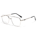 Classic silver double-bridge metal square aviator glasses with stainless steel frame - Silver