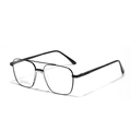 Classic double bridge square metal frame aviator glasses in black stainless steel - Black