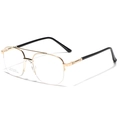 Retro gold and black semi-rimless aviator glasses frame with diamond pattern details - Gold