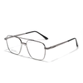 Classic double-bridge square metal frame glasses in gunmetal grey with black temple tips - Gunmetal