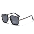 Classic black square TR90 polarized sunglasses with dark gray lenses and metal temples - Matte Blue