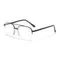 Classic black semi-rimless double-bridge metal square eyeglass frames for men and women - Black