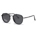 Polarized round pilot sunglasses with double bridge metal frame and UV400 protection - Matte Blue