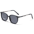 Classic square polarized sunglasses featuring black frame and slim metal temples - Matte Blue
