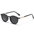 Gafas de sol retro TR90 polarizadas con montura negra y detalles de rejilla dorada - Dorado Negro