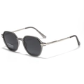 Polarized polygon sunglasses with translucent grey frame and silver metal temples - Smoke Gray