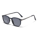 Classic round polarized TR90 sunglasses with blue frames and metal accents shown at 45-degree angle - Matte Blue