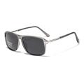 Square Y2K polarized sunglasses with translucent grey frames and silver metal temple details - Transparent Gray