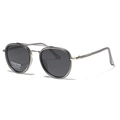 Classic silver double-bridge polarized sunglasses with dark grey lenses for UV protection - Smoke Gray