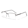 Men's stylish gunmetal square semi-rimless stainless steel frames from a 45-degree angle - Gunmetal