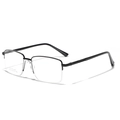 Business style black stainless steel half-rim rectangular eyeglasses for men and women - Black