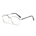 Gafas clásicas de metal plateado con montura rectangular y detalles de tornillos en acero - Plateado