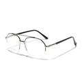 Silver stainless steel semi-rimless aviator glasses frame with black acetate temples - Silver & Black