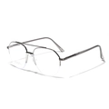 Silver metal semi-rimless aviator glasses with double bridge and stainless steel frame - Gunmetal