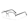 Classic black pilot semi-rimless stainless steel eyeglasses with double bridge design - Black