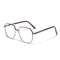 Polygonal coffee stainless steel oversized eyeglasses with non-slip brown temple tips - Brown