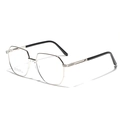 Minimalist silver polygonal metal glasses frame with black temples and saddle nose pads - Silver
