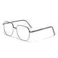 Sleek silver polygon stainless steel eyeglasses frame shown at a 45-degree angle view - Gunmetal