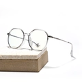 Polygon anti-blue light glasses with transparent grey frames and silver metal temples - Transparent Gray