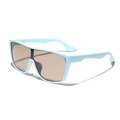 Fashionable oversized blue shield sunglasses with brown lenses and wide temple design - Blue